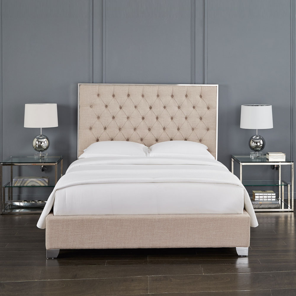 Kroma Bed: Beige Fabric